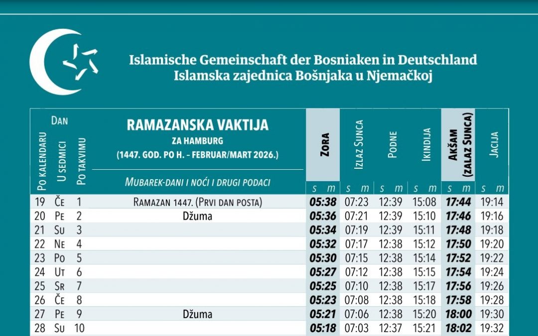 Ramazanska vaktija i aktivnosti 2026